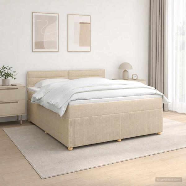 ARDEBO.de - Boxspringbett mit Matratze Creme 140 x 190 cm Stoff