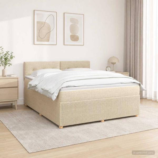 ARDEBO.de - Boxspringbett mit Matratze Creme 180 x 200 cm Stoff