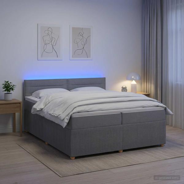 ARDEBO.de - Boxspringbett mit Matratze Hellgrau 200 x 200 cm Stoff
