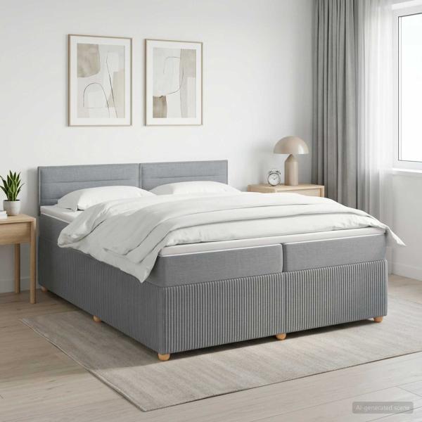 Boxspringbett mit Matratze Hellgrau 200 x 200 cm Stoff