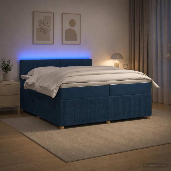 Boxspringbett mit Matratze mit Kopfteil Blau 200 x 200 cm Stoff