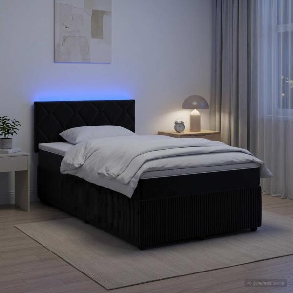 Boxspringbett mit Matratze Schwarz 120 x 190 cm Samt