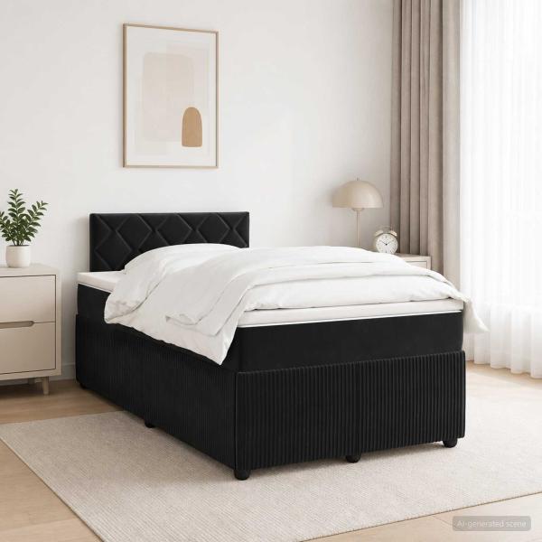 Boxspringbett mit Matratze Schwarz 120 x 190 cm Samt