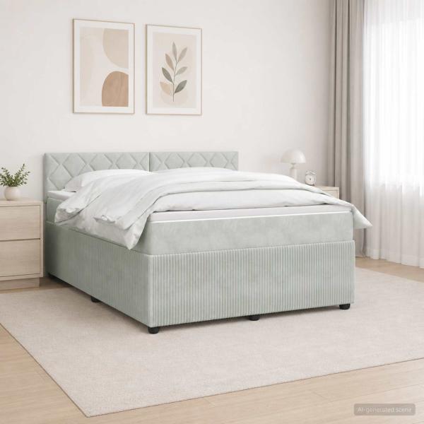 ARDEBO.de - Boxspringbett mit Matratze Hellgrau 140 x 200 cm Samt