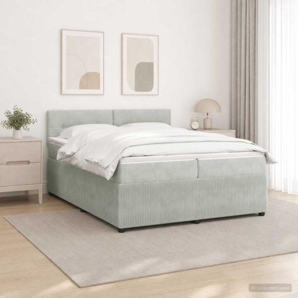 ARDEBO.de - Boxspringbett mit Matratze Hellgrau 200 x 200 cm Samt