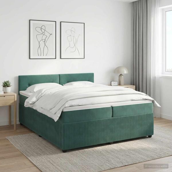 Boxspringbett mit Matratze Dunkelgrün 200 x 200 cm Samt