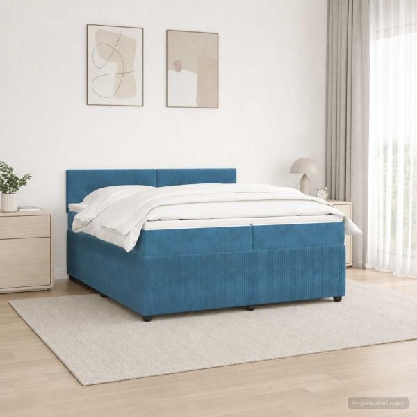 ARDEBO.de - Boxspringbett mit Matratze mit Kopfteil Blau 200 x 200 cm Samt