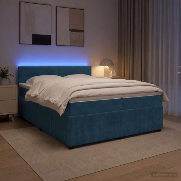 Boxspringbett mit Matratze mit Kopfteil Blau 200 x 200 cm Samt