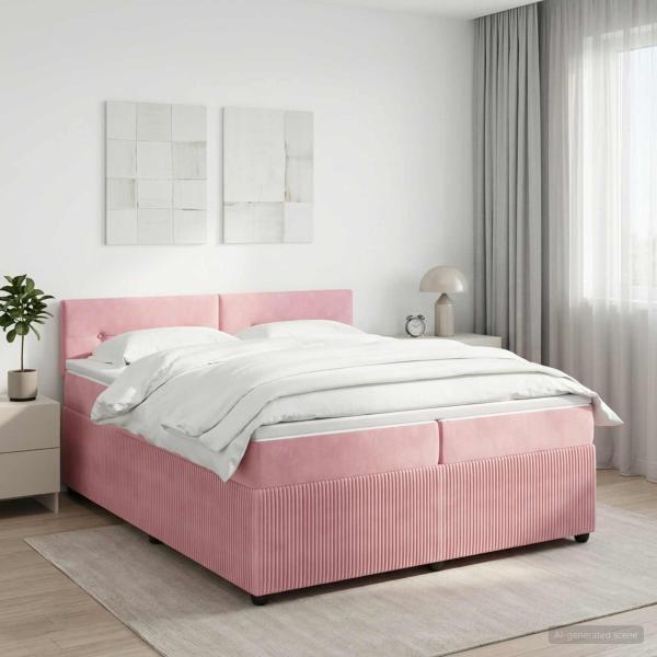 Boxspringbett mit Matratze mit Kopfteil Rosa 200 x 200 cm Samt