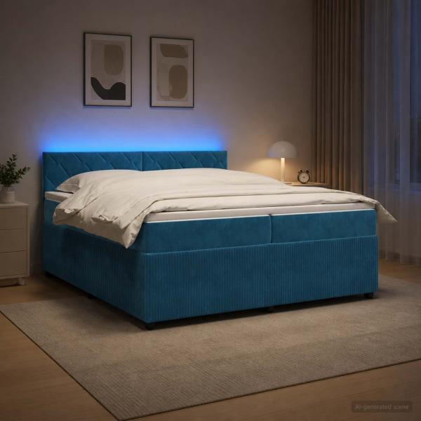 ARDEBO.de - Boxspringbett mit Matratze mit Kopfteil Blau 200 x 200 cm Samt