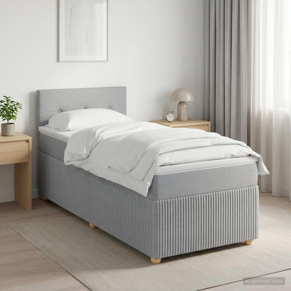 Boxspringbett mit Matratze und LED Hellgrau 90 x 190 cm Stoff