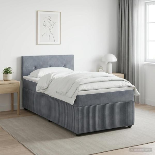 Boxspringbett mit Matratze und LED Dunkelgrau 90 x 190 cm Samt