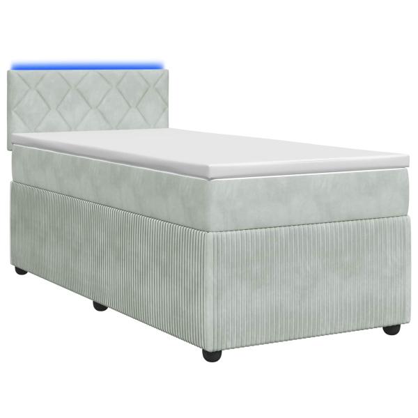Boxspringbett mit Matratze und LED Hellgrau 90 x 190 cm Samt