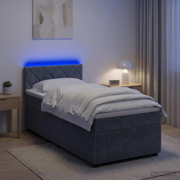 ARDEBO.de - Boxspringbett mit Matratze und LED Dunkelgrau 90 x 190 cm Samt