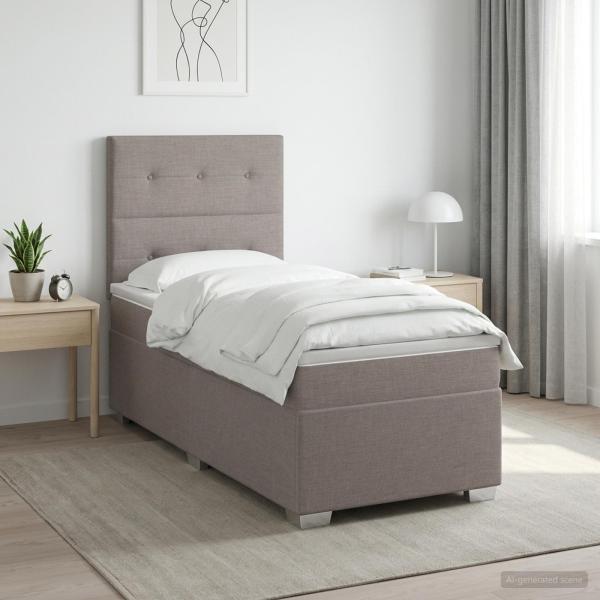 ARDEBO.de - Boxspringbett mit Matratze mit Kopfteil Taupe 80 x 200 cm Stoff
