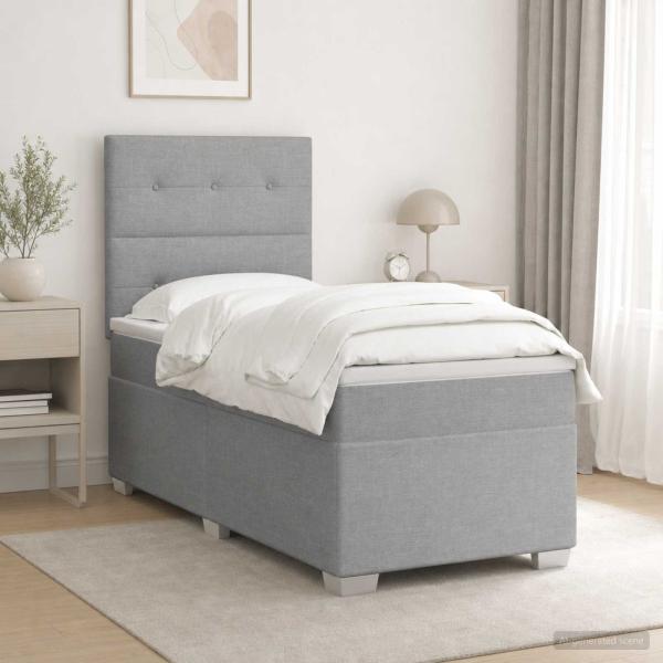 ARDEBO.de - Boxspringbett mit Matratze Hellgrau 90 x 200 cm Stoff