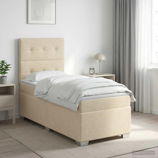 ARDEBO.de - Boxspringbett mit Matratze mit Kopfteil Creme 90 x 200 cm Stoff