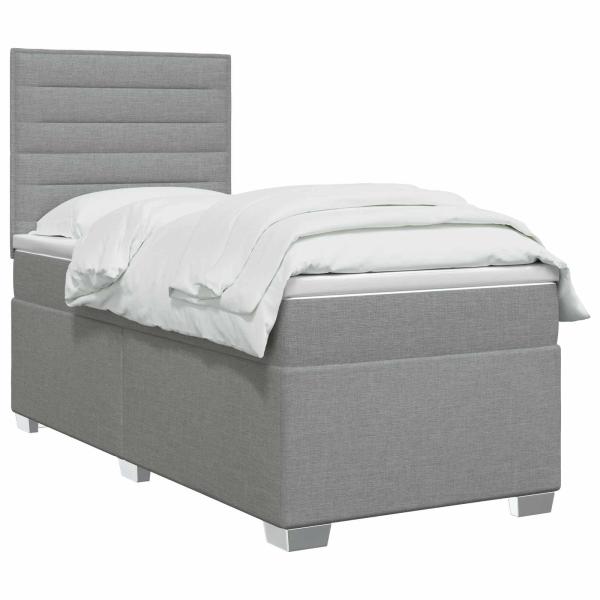 Boxspringbett mit Matratze Hellgrau 100 x 200 cm Stoff