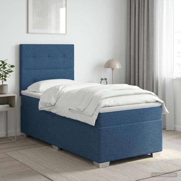 ARDEBO.de - Boxspringbett mit Matratze mit Kopfteil Blau 100 x 200 cm Stoff