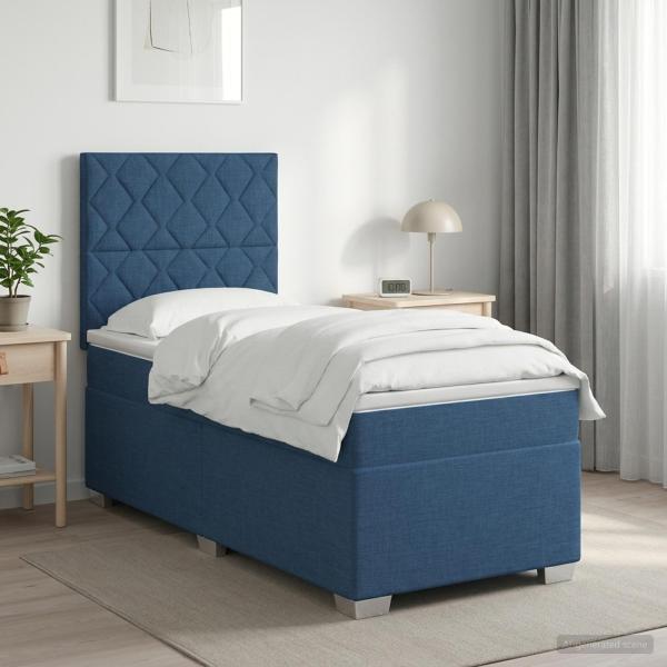 ARDEBO.de - Boxspringbett mit Matratze Blau 100 x 200 cm Stoff
