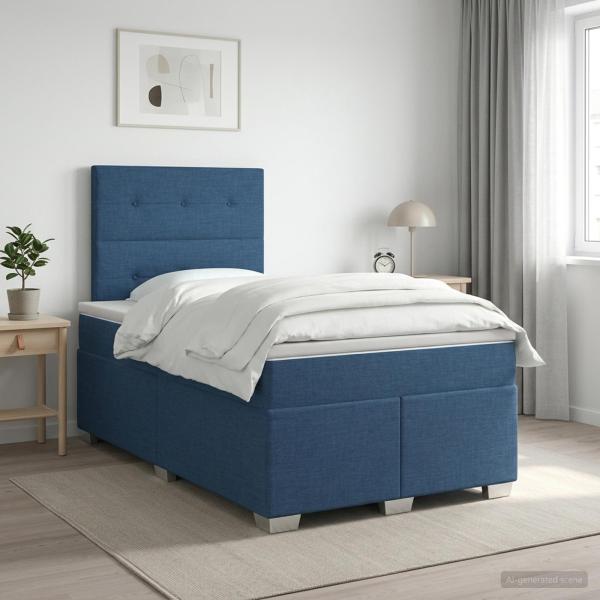 ARDEBO.de - Boxspringbett mit Matratze mit Kopfteil Blau 120 x 190 cm Stoff
