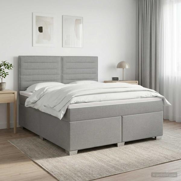ARDEBO.de - Boxspringbett mit Matratze Hellgrau 140 x 200 cm Stoff