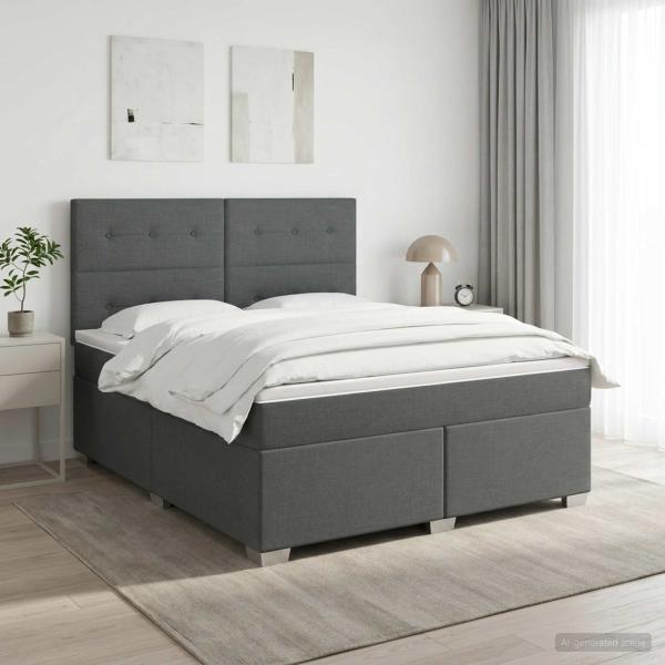 ARDEBO.de - Boxspringbett mit Matratze Dunkelgrau 140 x 200 cm Stoff