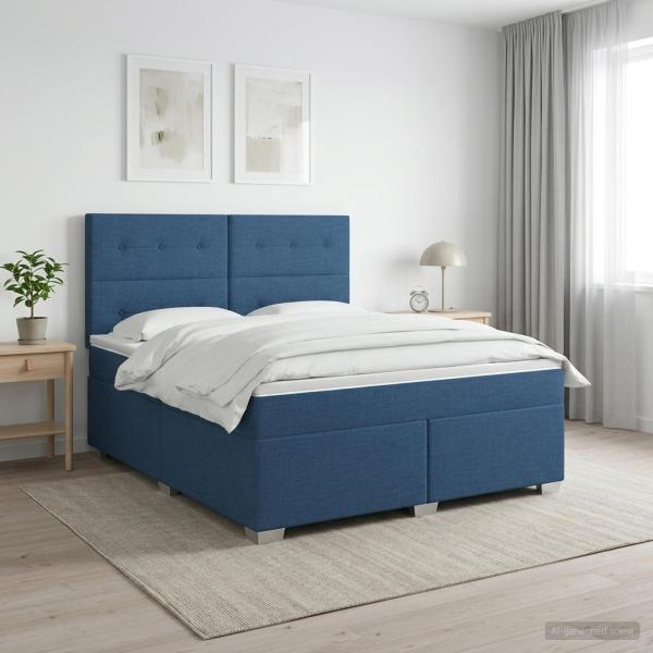 ARDEBO.de - Boxspringbett mit Matratze mit Kopfteil Blau 140 x 200 cm Stoff