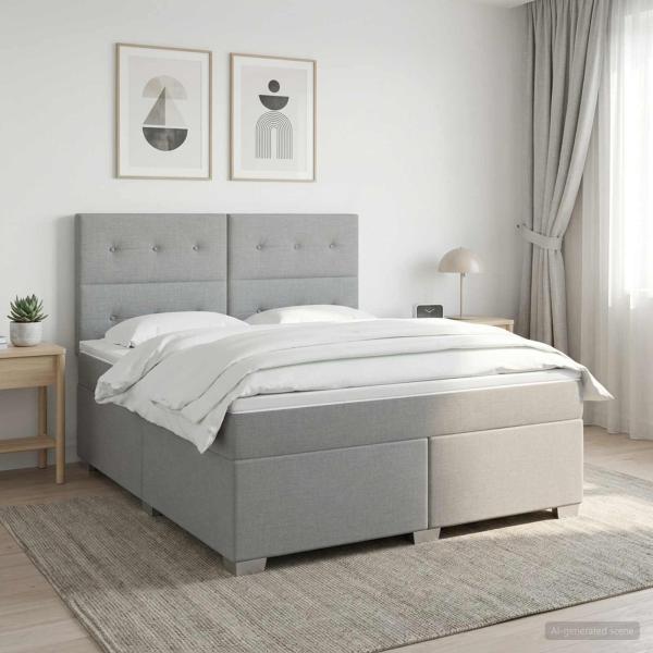 ARDEBO.de - Boxspringbett mit Matratze Hellgrau 180 x 200 cm Stoff