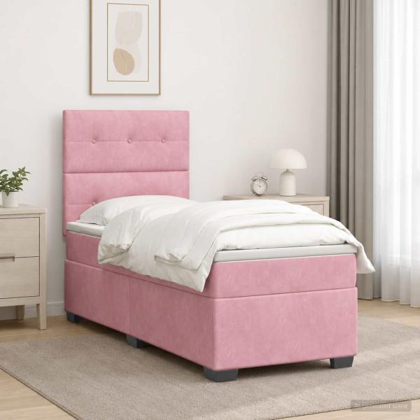 ARDEBO.de - Boxspringbett mit Matratze mit Kopfteil Rosa 90 x 200 cm Samt