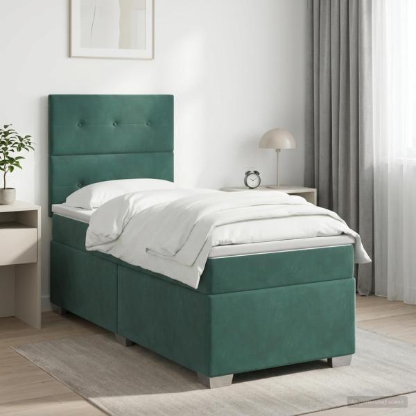 ARDEBO.de - Boxspringbett mit Matratze Dunkelgrün 100 x 200 cm Samt