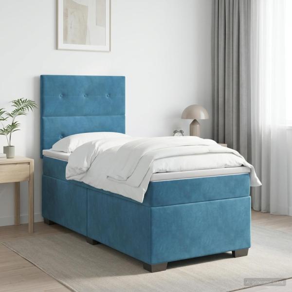 ARDEBO.de - Boxspringbett mit Matratze mit Kopfteil Blau 100 x 200 cm Samt