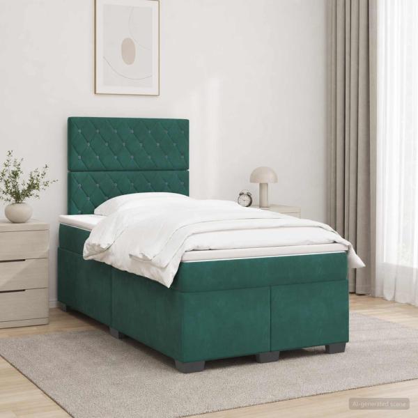 ARDEBO.de - Boxspringbett mit Matratze Dunkelgrün 120 x 190 cm Samt