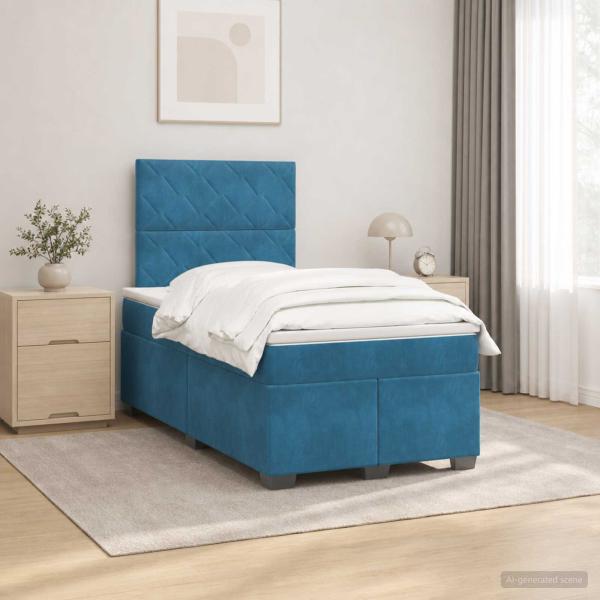 ARDEBO.de - Boxspringbett mit Matratze mit Kopfteil Blau 120 x 190 cm Samt