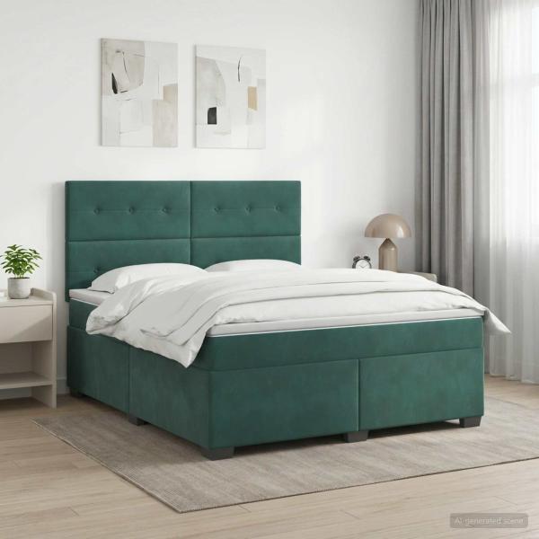 ARDEBO.de - Boxspringbett mit Matratze Dunkelgrün 140 x 190 cm Samt