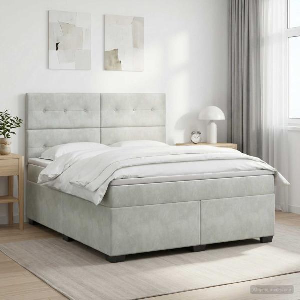 ARDEBO.de - Boxspringbett mit Matratze Hellgrau 140 x 200 cm Samt