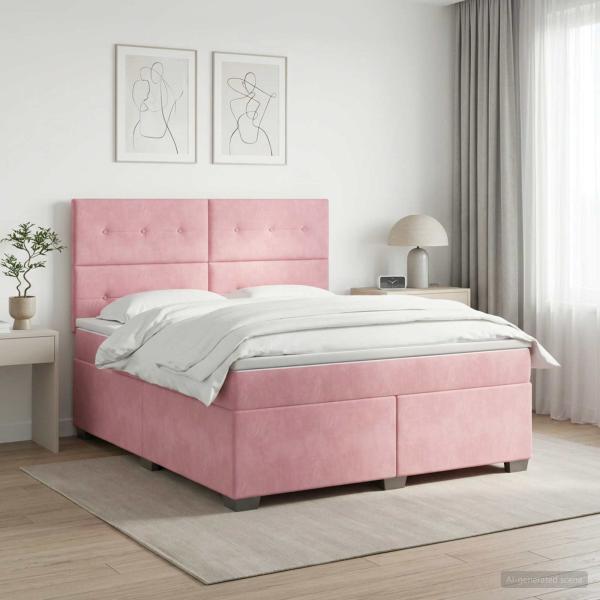 ARDEBO.de - Boxspringbett mit Matratze mit Kopfteil Rosa 140 x 200 cm Samt
