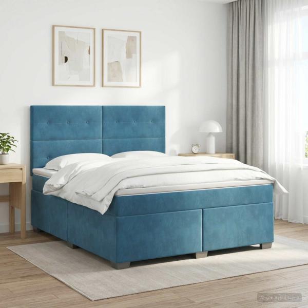 ARDEBO.de - Boxspringbett mit Matratze mit Kopfteil Blau 180 x 200 cm Samt