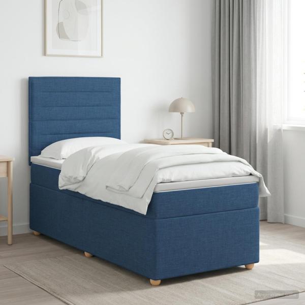 ARDEBO.de - Boxspringbett mit Matratze mit Kopfteil Blau 90 x 190 cm Stoff