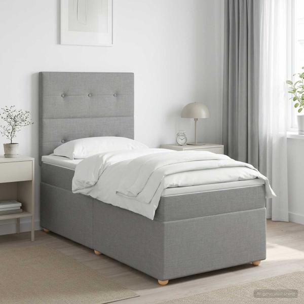 ARDEBO.de - Boxspringbett mit Matratze Hellgrau 90 x 190 cm Stoff
