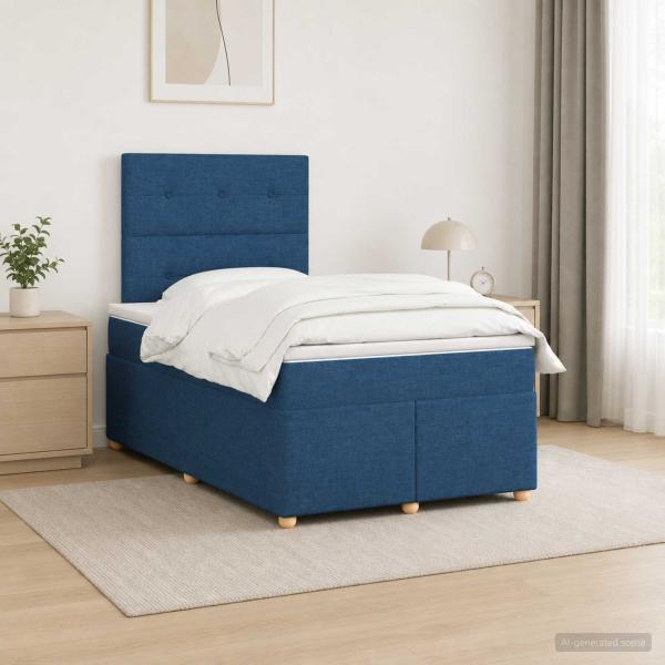 ARDEBO.de - Boxspringbett mit Matratze mit Kopfteil Blau 120 x 200 cm Stoff