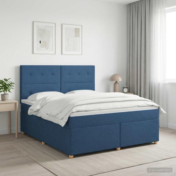 ARDEBO.de - Boxspringbett mit Matratze mit Kopfteil Blau 140 x 190 cm Stoff
