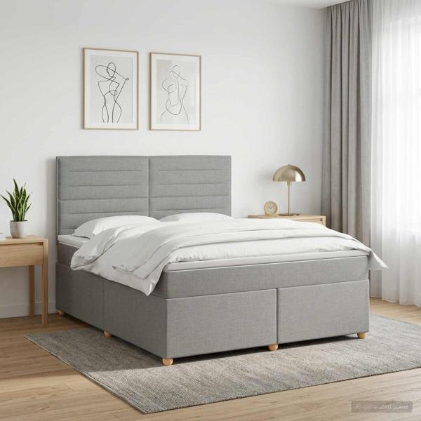 ARDEBO.de - Boxspringbett mit Matratze Hellgrau 140 x 200 cm Stoff