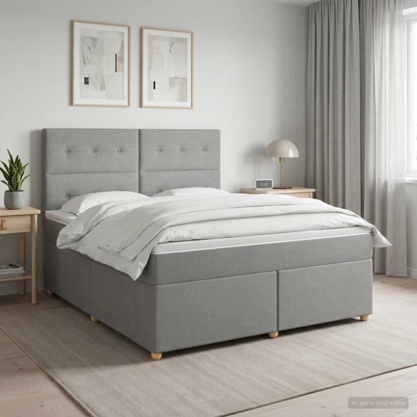 ARDEBO.de - Boxspringbett mit Matratze Hellgrau 140 x 200 cm Stoff