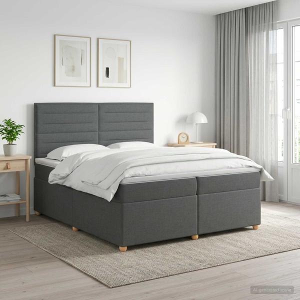 ARDEBO.de - Boxspringbett mit Matratze Dunkelgrau 200 x 200 cm Stoff