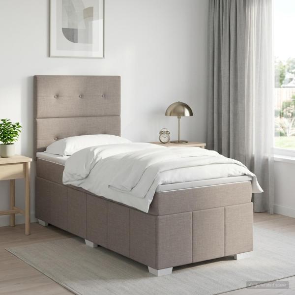 ARDEBO.de - Boxspringbett mit Matratze mit Kopfteil Taupe 90 x 200 cm Stoff