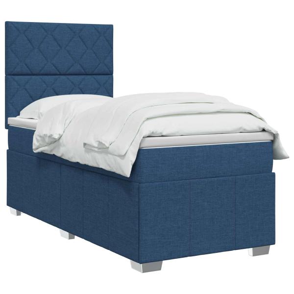 Boxspringbett mit Matratze mit Kopfteil Blau 100 x 200 cm Stoff