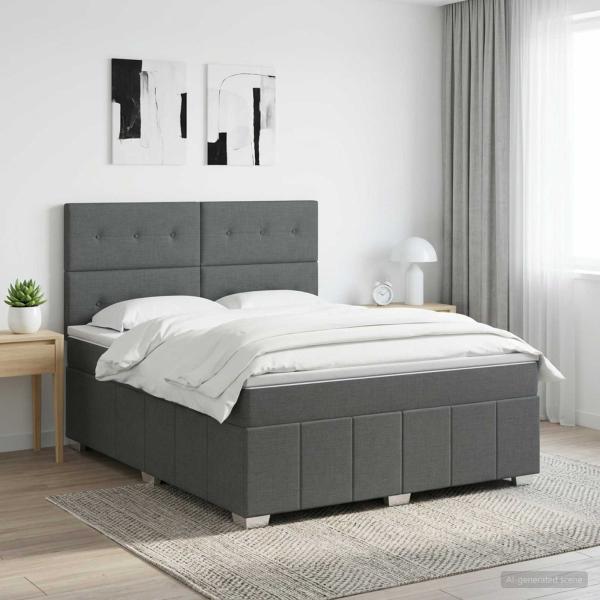 ARDEBO.de - Boxspringbett mit Matratze Dunkelgrau 140 x 190 cm Stoff