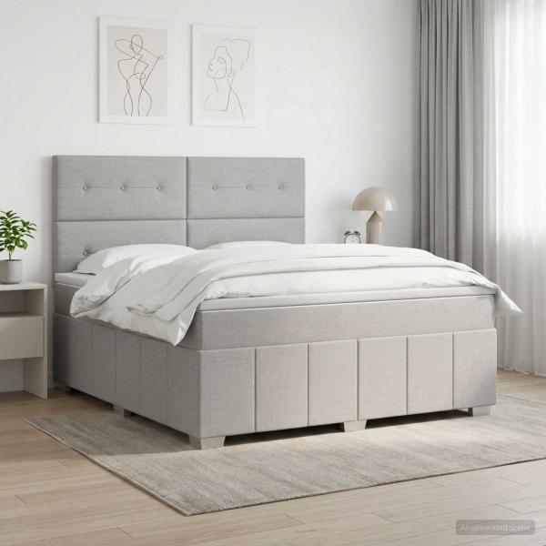 ARDEBO.de - Boxspringbett mit Matratze Hellgrau 140 x 200 cm Stoff