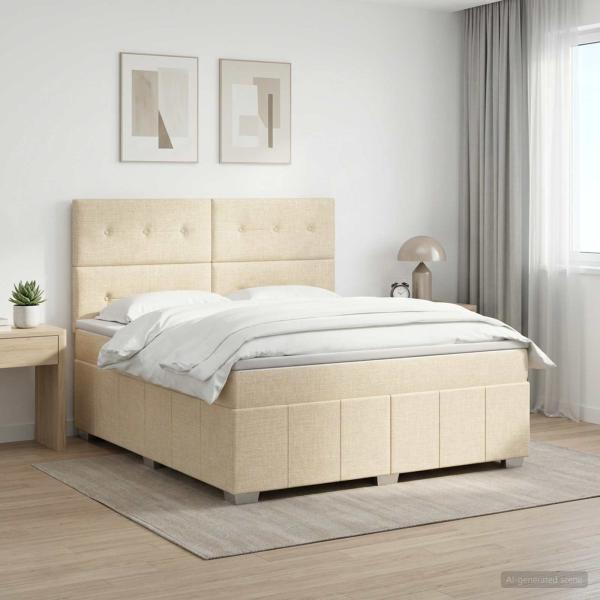 ARDEBO.de - Boxspringbett mit Matratze Creme 140 x 200 cm Stoff